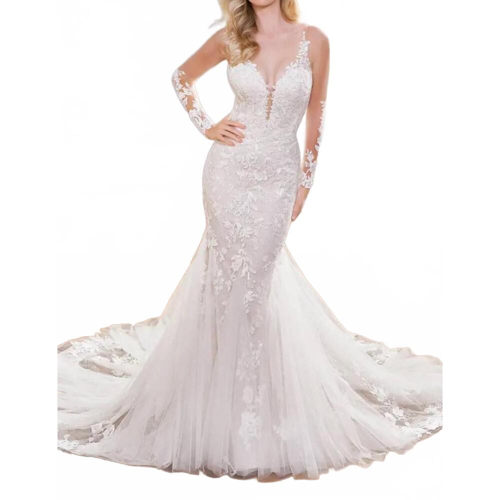NEW MARTIN THORNBURG catalina schiffli lace appliqué wedding dress in white